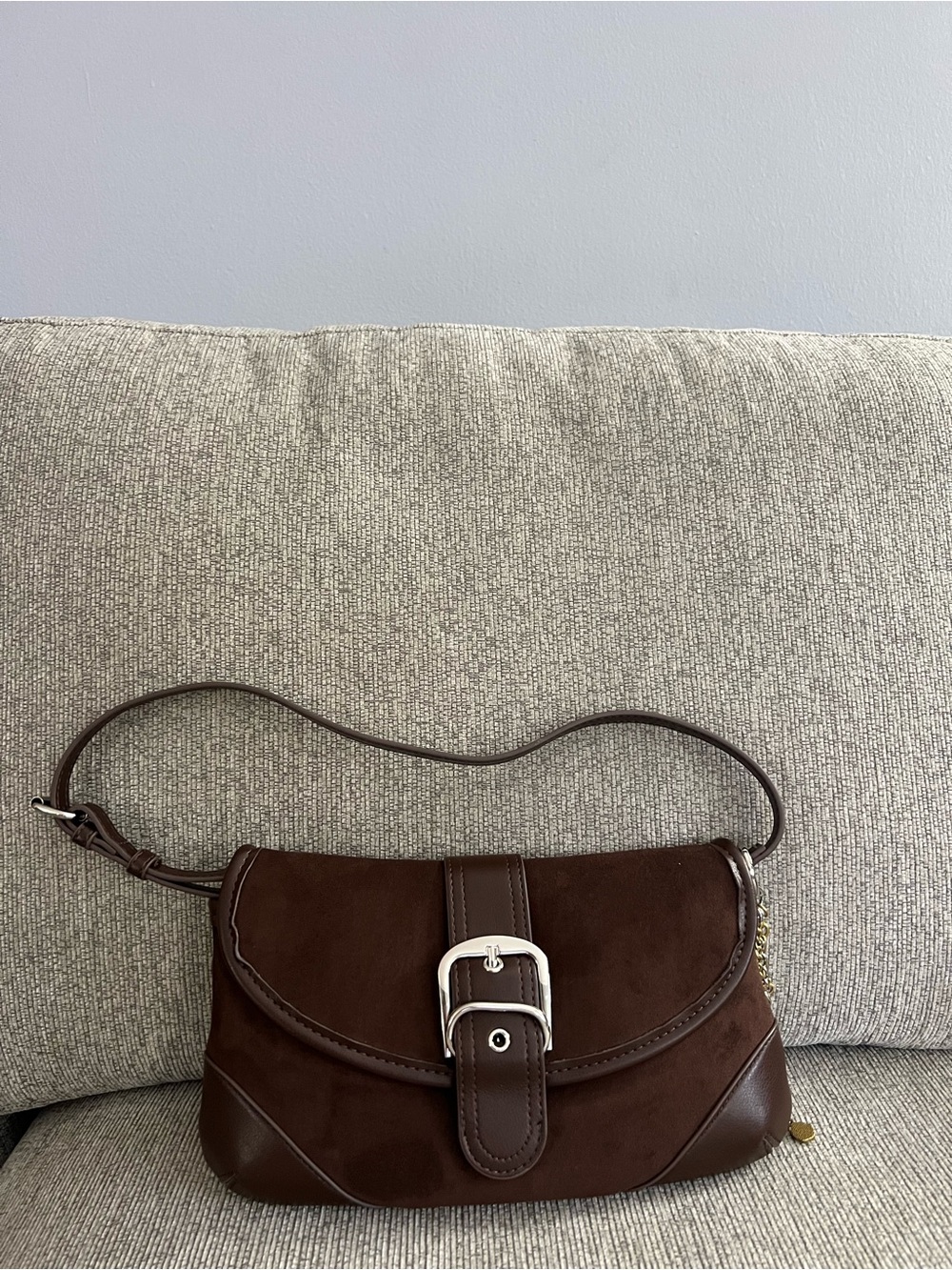 Madden Girl Brown Leather & Suede Buckle Shoulder Bag